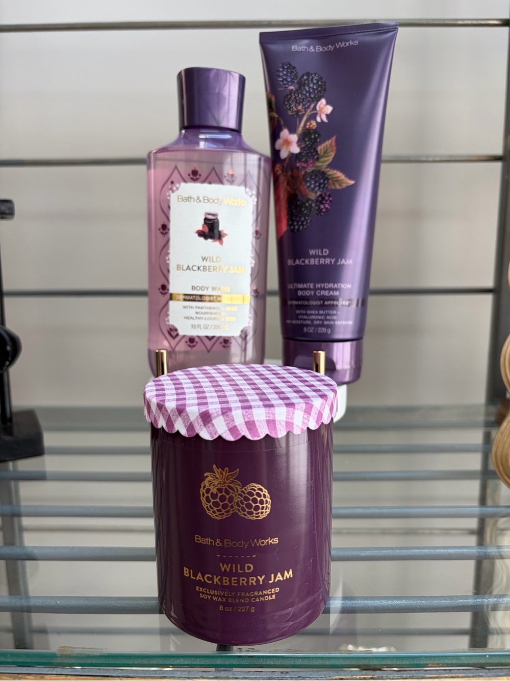 Bath & Body Works Wild Blackberry Jam Trio-Candle, Body Cream & Shower Gel NWT